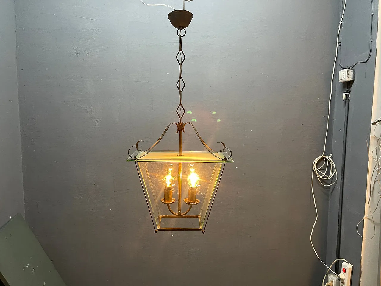 Mid-Century Modern Italian Faceted Glass and Brass Lantern in the Style of G. Ulrich, 1940s 8
