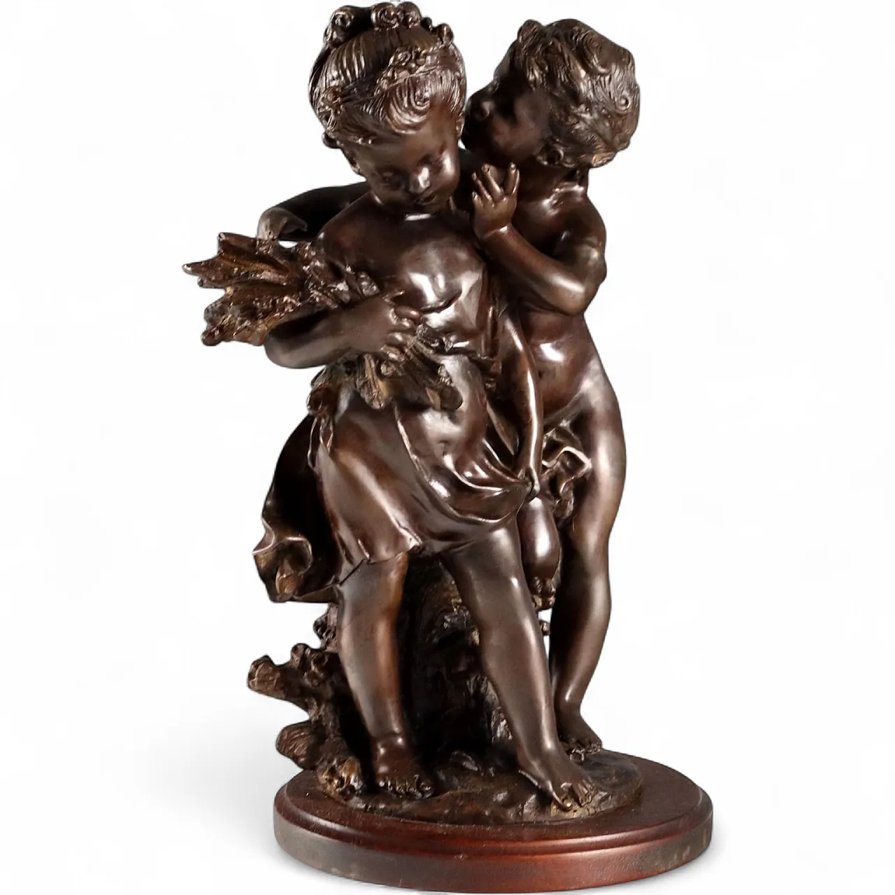 Children whispering bronze sculpture by Auguste Moreau, 20th century 11