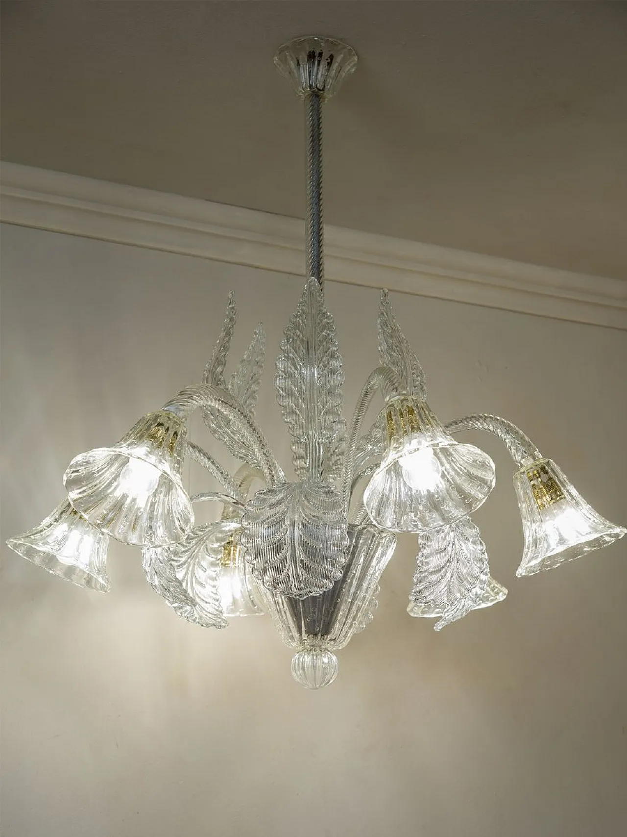 Six-Light Murano blown glass chandelier by Barovier & Toso, 1930s 2