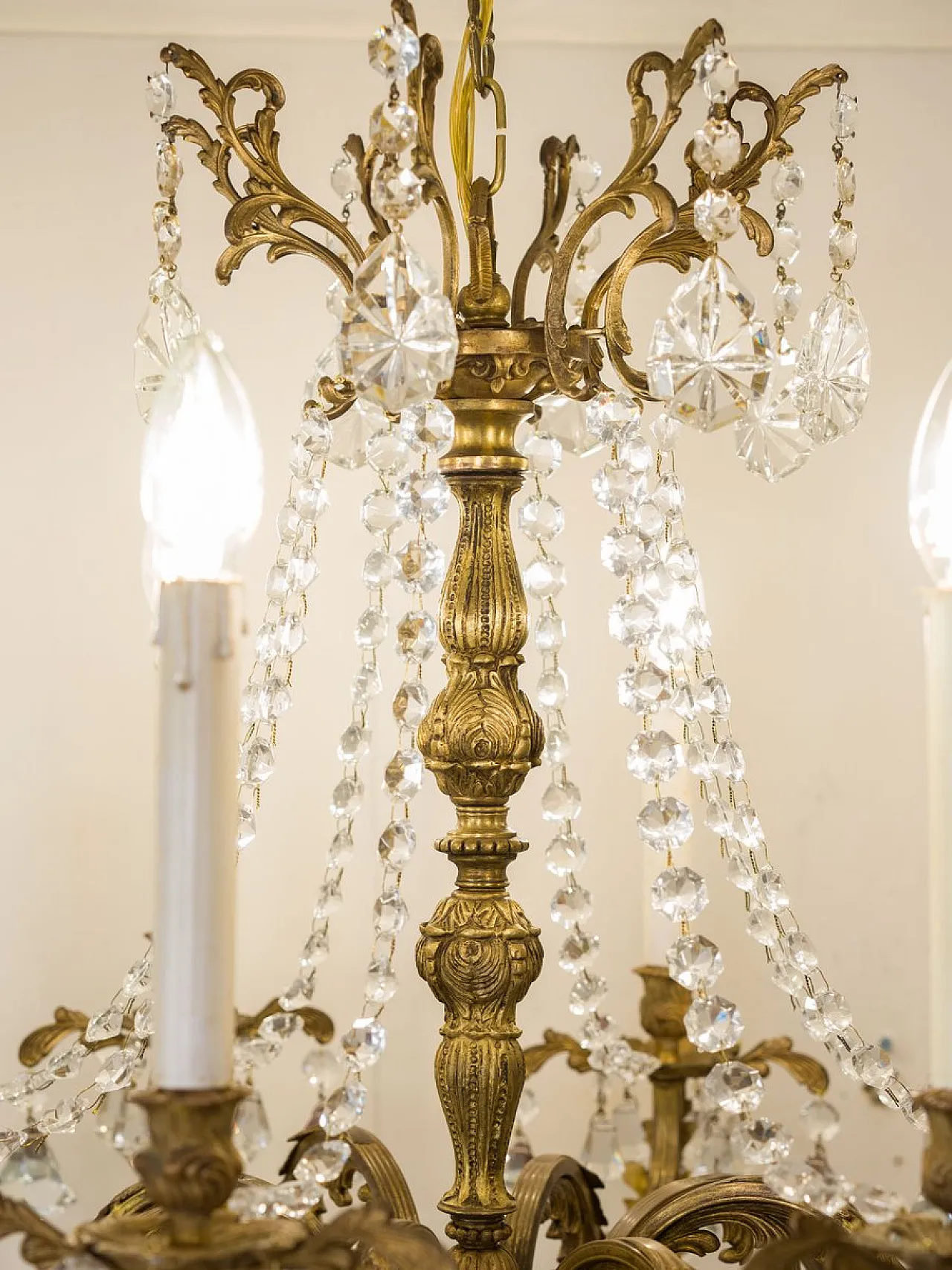 Lampadario Luigi XVI in bronzo e cristallo, anni '40 3
