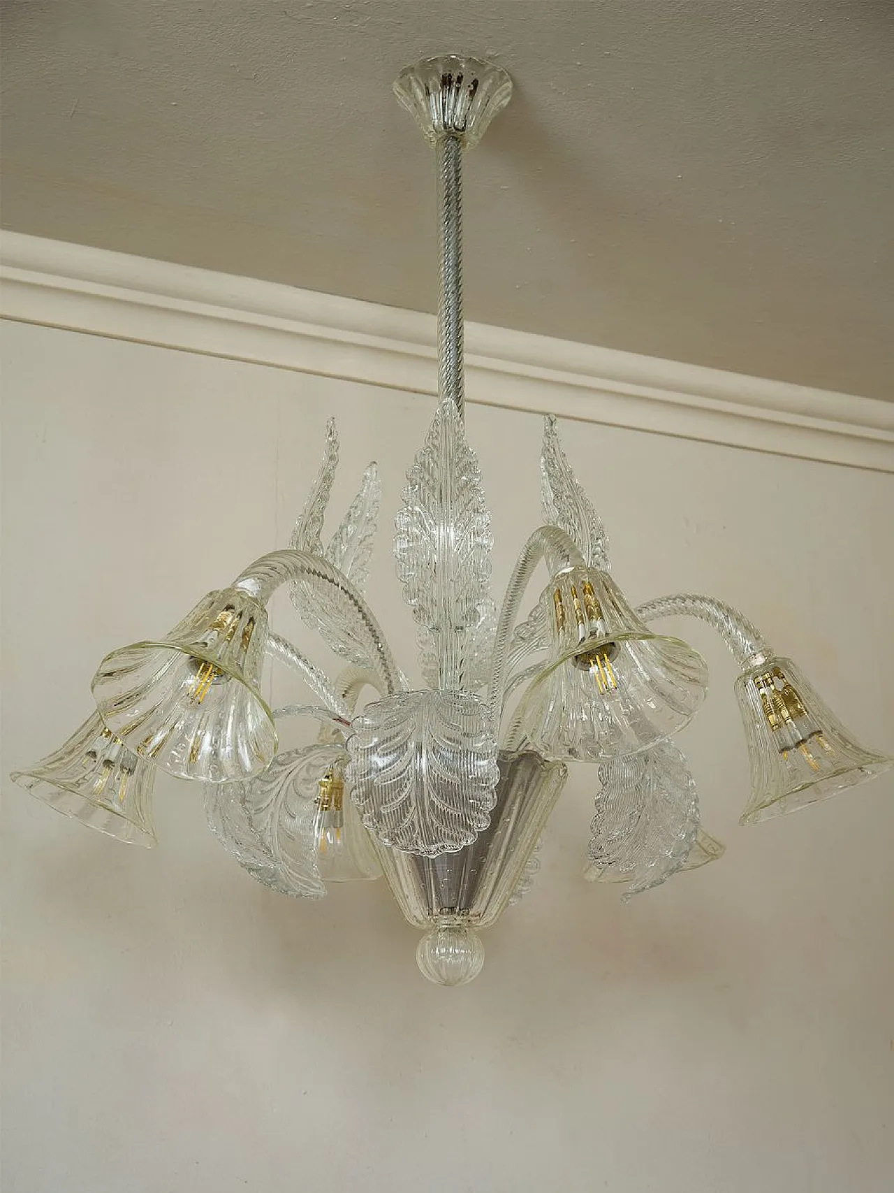 Six-Light Murano blown glass chandelier by Barovier & Toso, 1930s 4