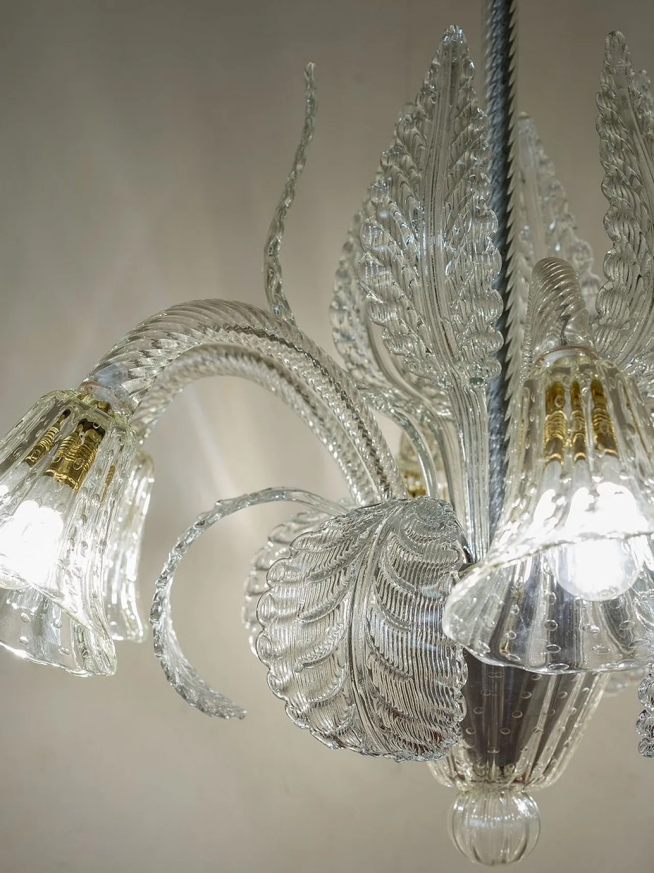 Six-Light Murano blown glass chandelier by Barovier & Toso, 1930s 5