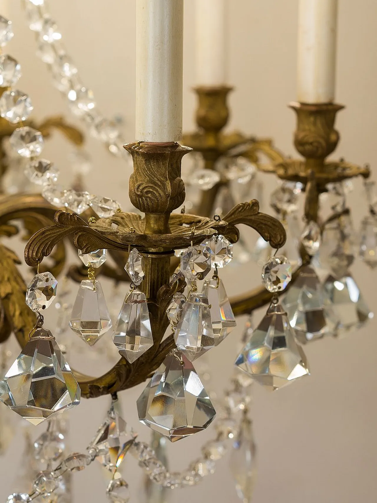 Lampadario Luigi XVI in bronzo e cristallo, anni '40 5