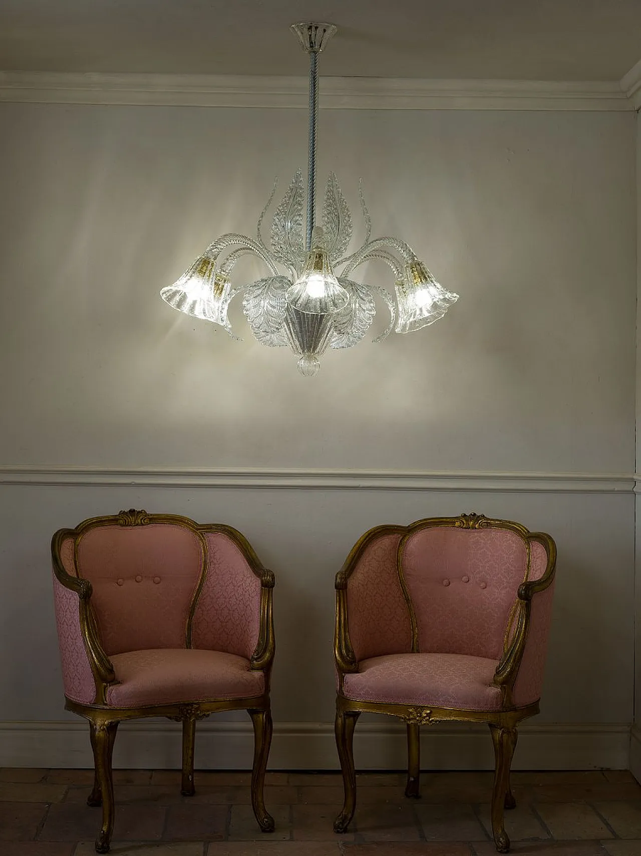 Six-Light Murano blown glass chandelier by Barovier & Toso, 1930s 9