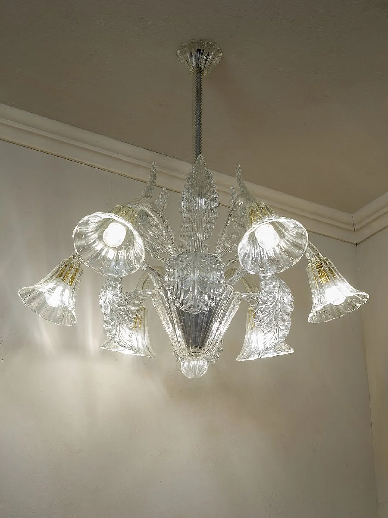 Six-Light Murano blown glass chandelier by Barovier & Toso, 1930s 11