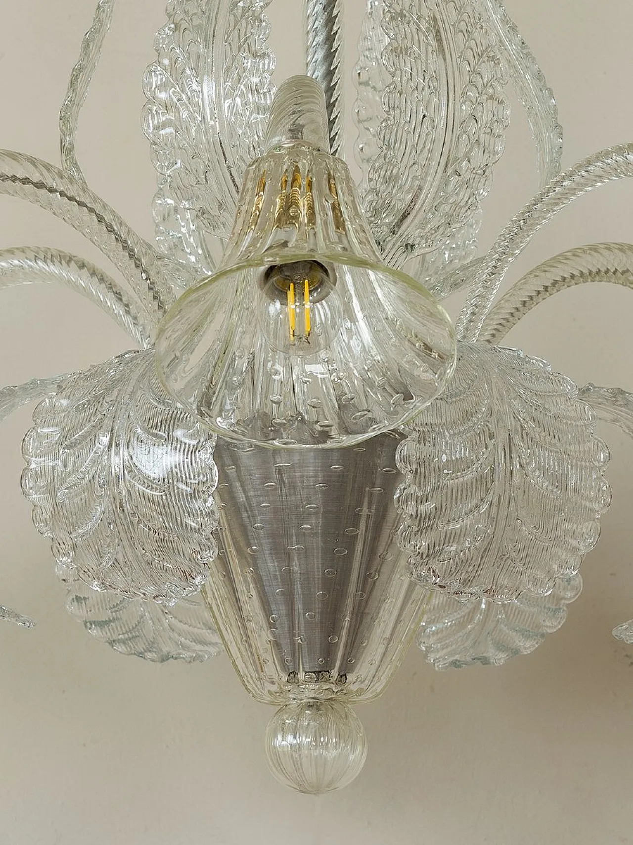 Six-Light Murano blown glass chandelier by Barovier & Toso, 1930s 12