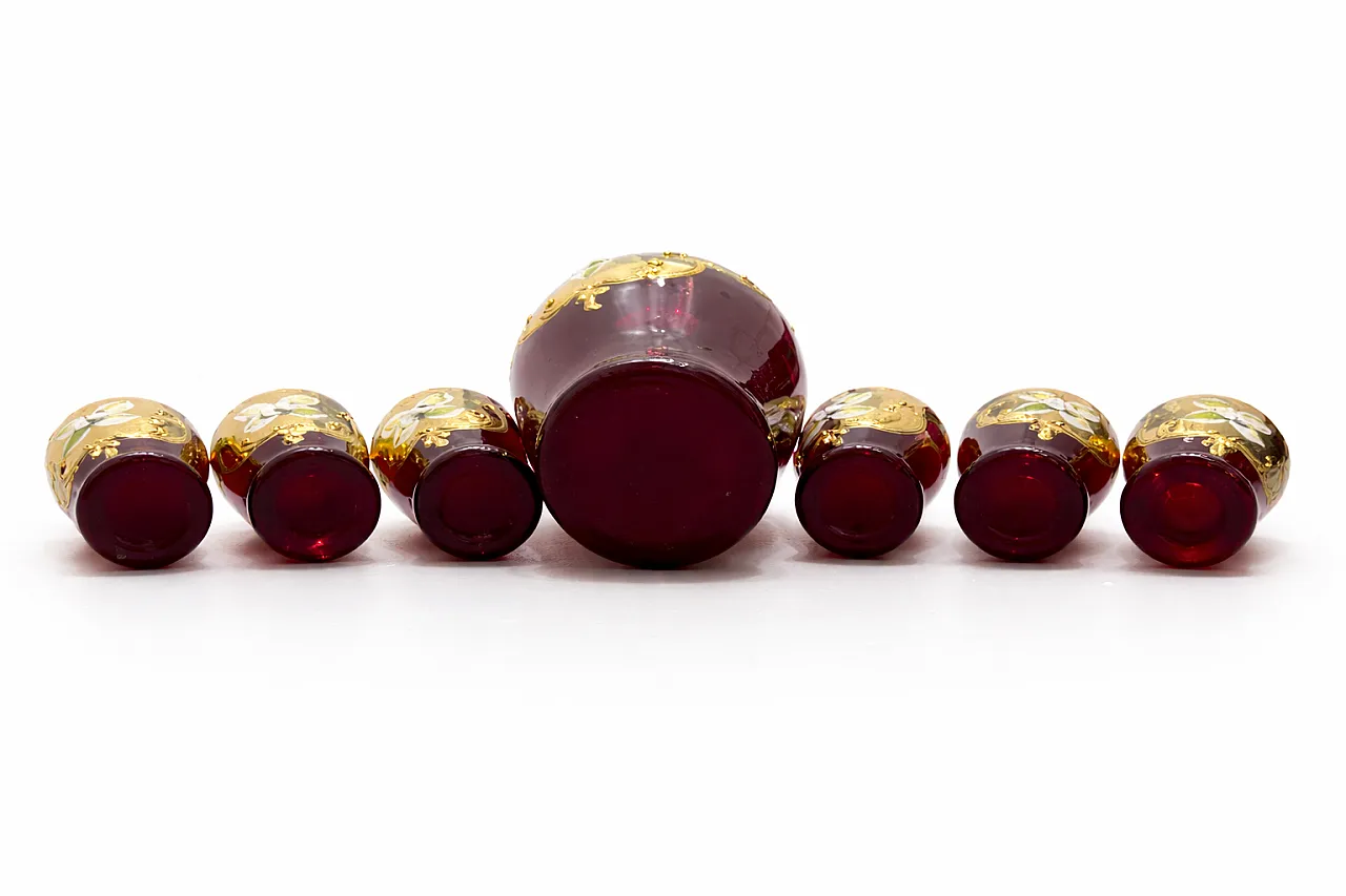 Tre Fuochi Liqueur Set signed Murano Ruby Red & 24K Gold, 70s 5