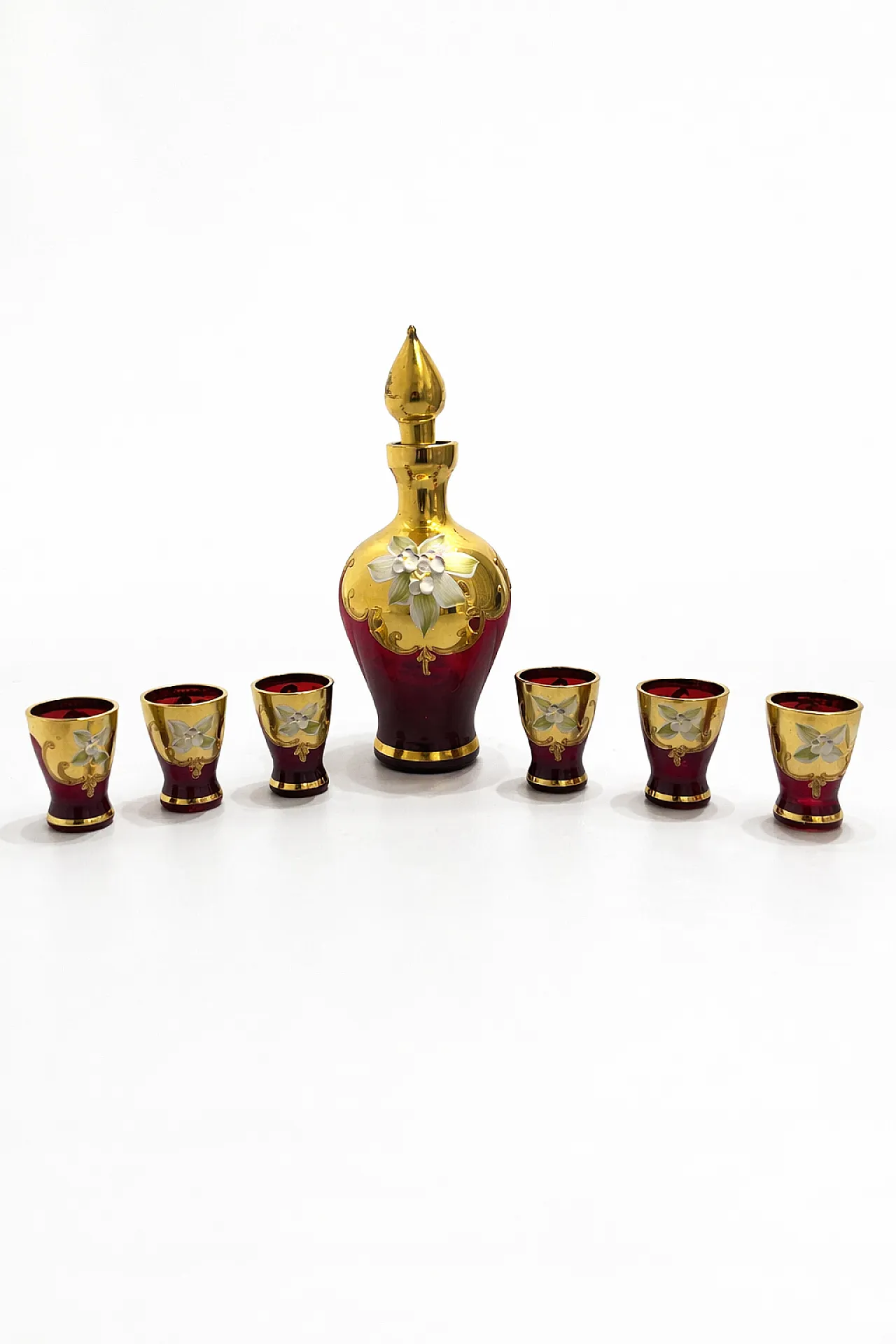 Tre Fuochi Liqueur Set signed Murano Ruby Red & 24K Gold, 70s 9