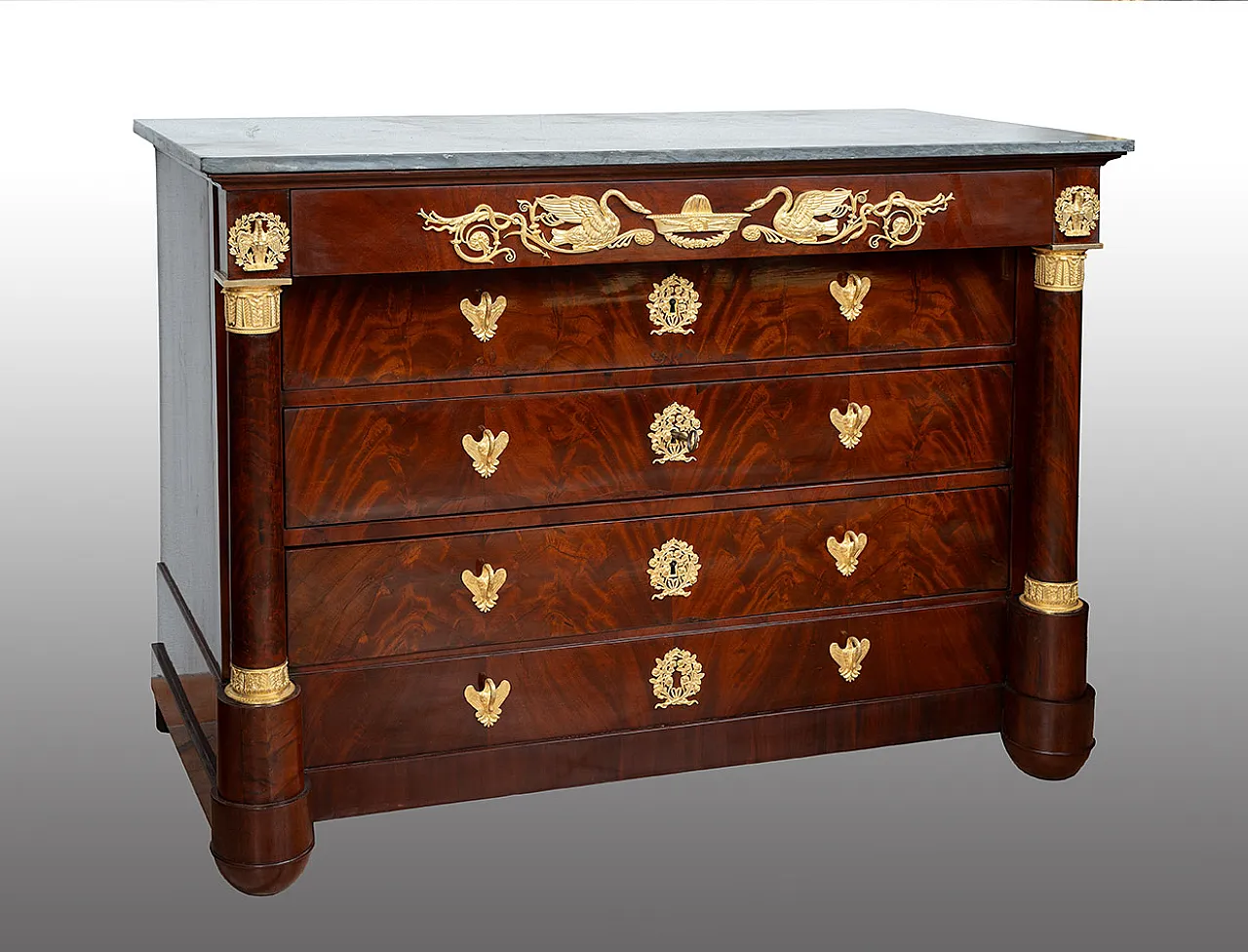 Empire chest of drawers in mahogany with marble top, 19th century 1
