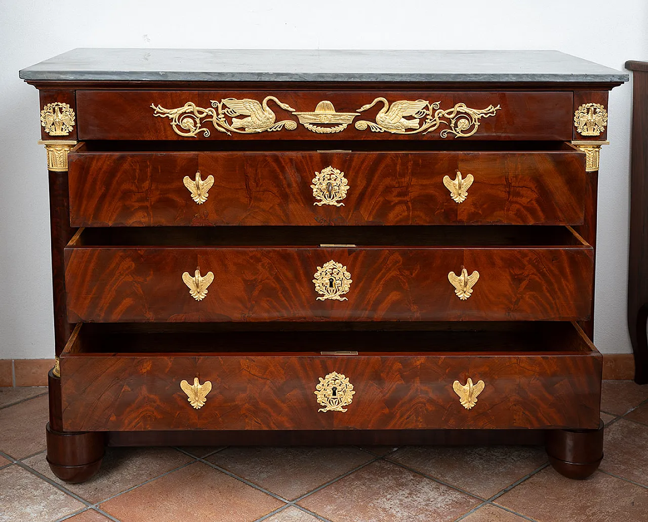 Empire chest of drawers in mahogany with marble top, 19th century 7