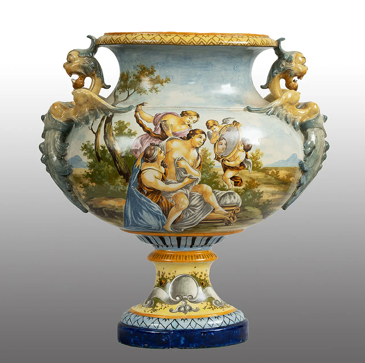 Glazed majolica centerpiece with mythological scenes, 19th century 1