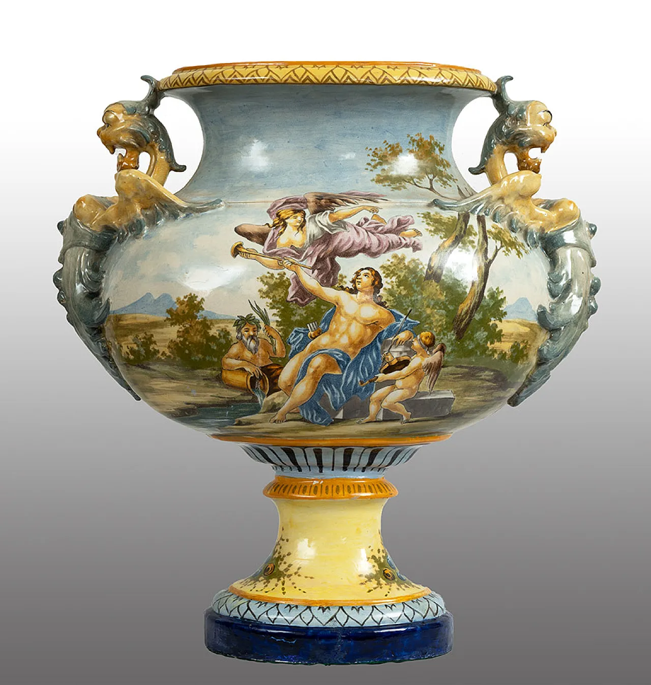 Glazed majolica centerpiece with mythological scenes, 19th century 2