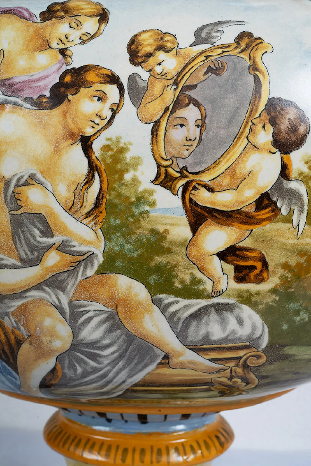 Glazed majolica centerpiece with mythological scenes, 19th century 3