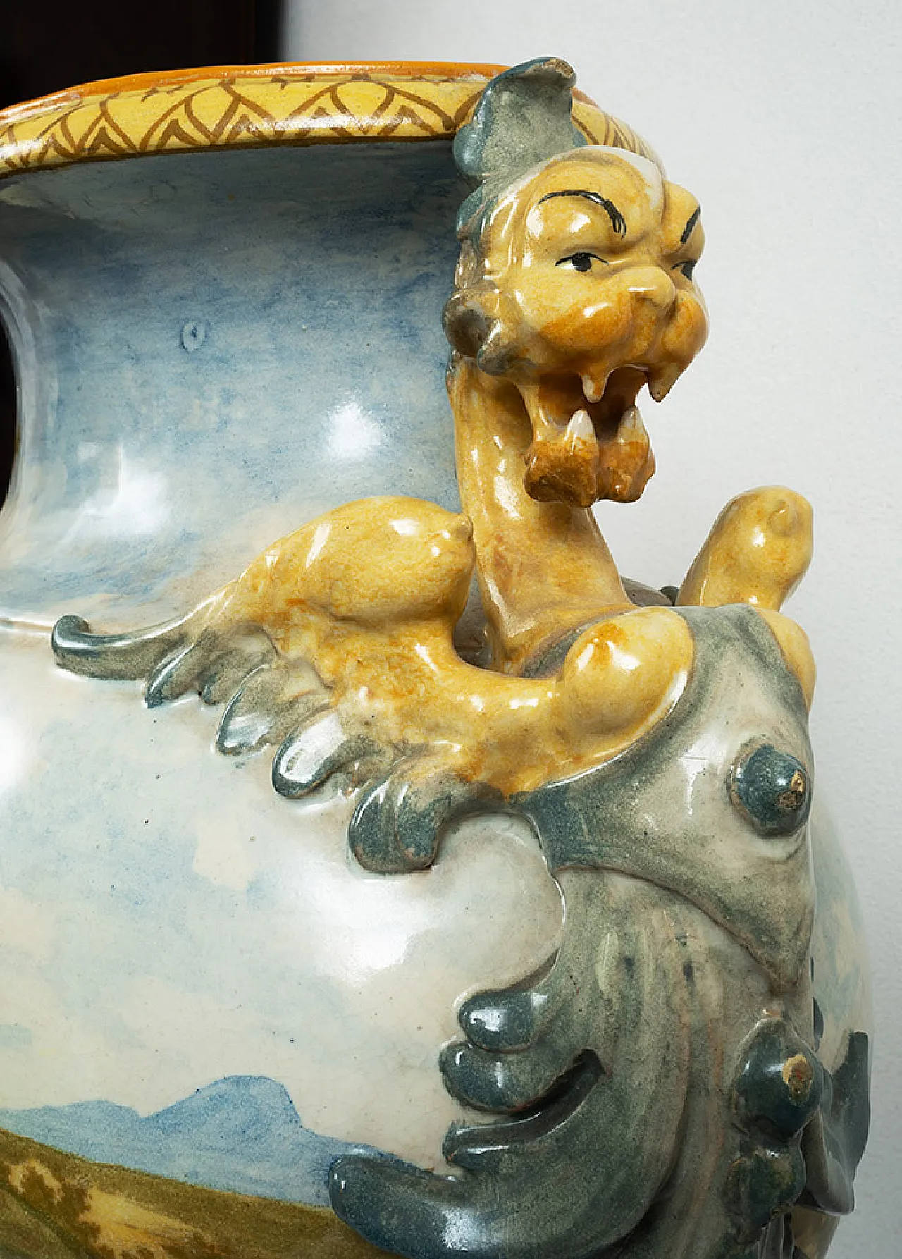Glazed majolica centerpiece with mythological scenes, 19th century 7