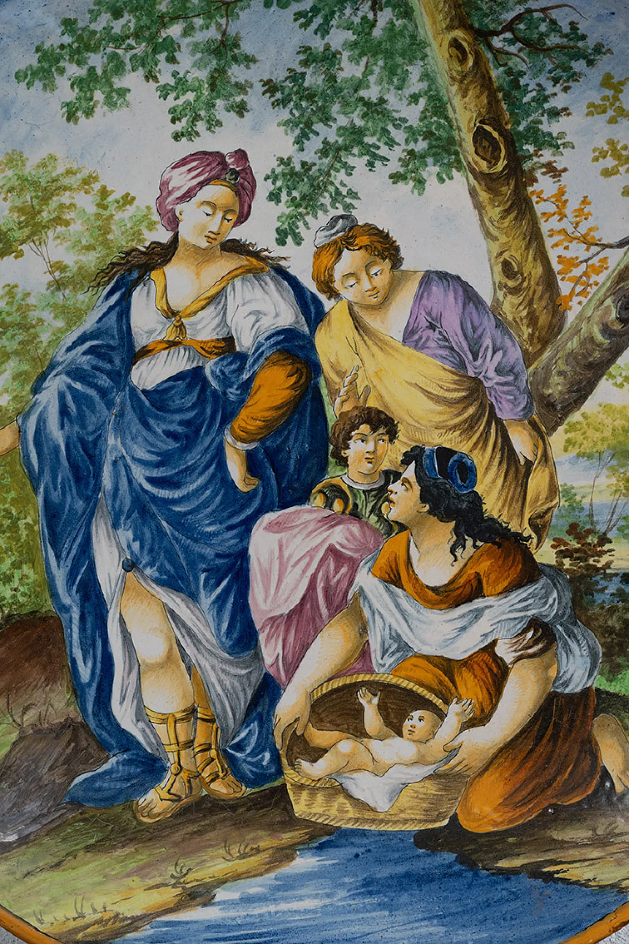 Polychrome majolica parade plate depicting Moses saved, 19th century 2