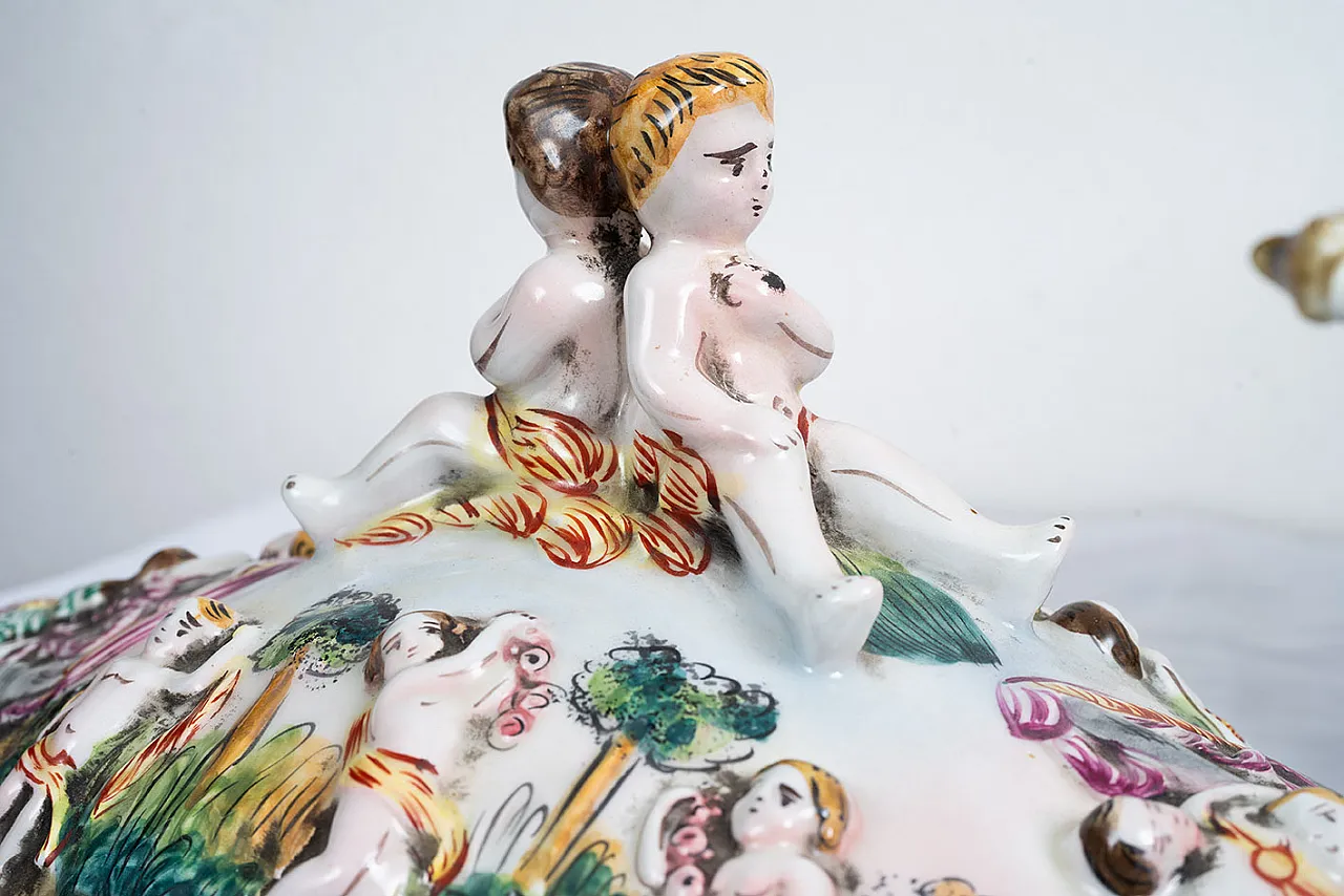 Zuppiera antica in porcellana policroma di Capodimonte Napoli, '900 6