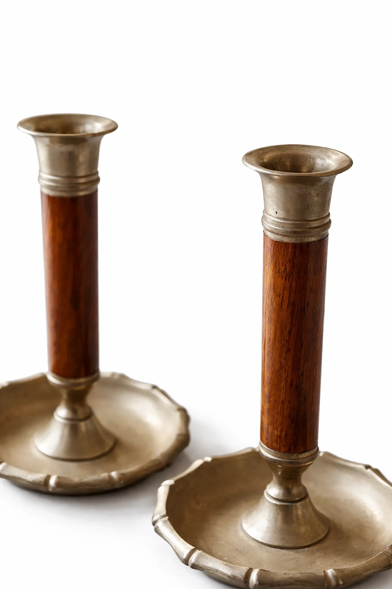 Pair of Brass and Wood Candlesticks, 50s 4