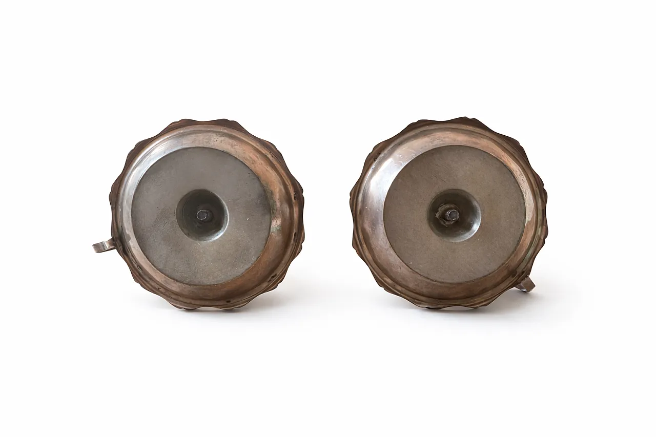 Pair of Brass and Wood Candlesticks, 50s 6