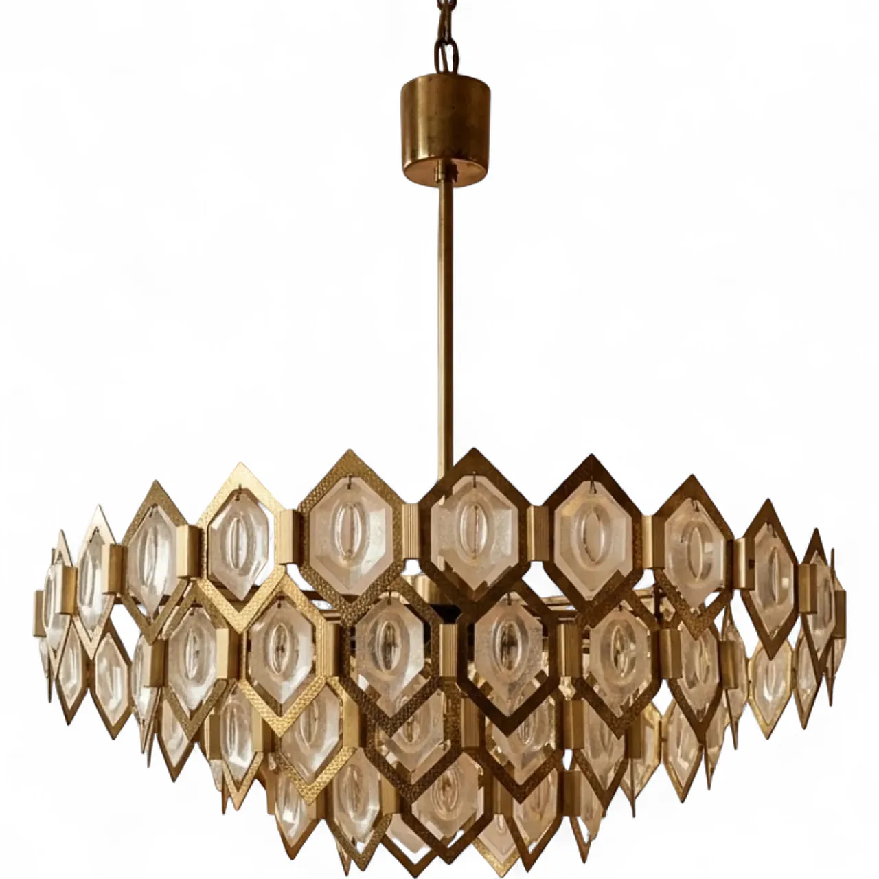 Lampadario in vetro e ottone di Jaroslav Bejvl Kamenický, anni '60 16
