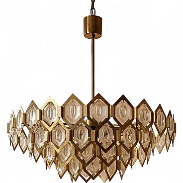 Lampadario in vetro e ottone di Jaroslav Bejvl Kamenický, anni '60