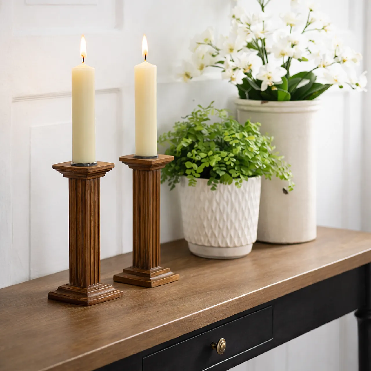 Pair Dutch Oak Candlesticks by MeubelFabriek Oisterwijk, 70s 1