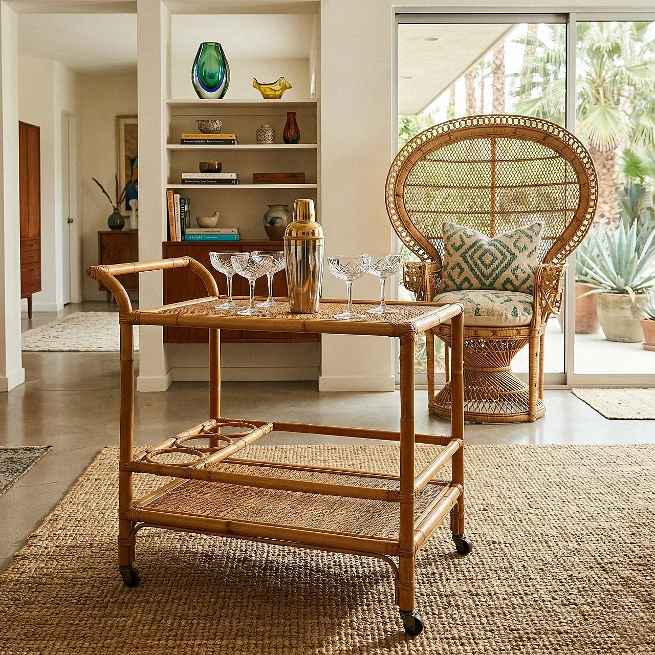 Carrello da bar moderno in bambù e rattan, anni '60 2