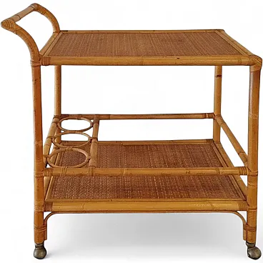 Carrello da bar moderno in bambù e rattan, anni '60