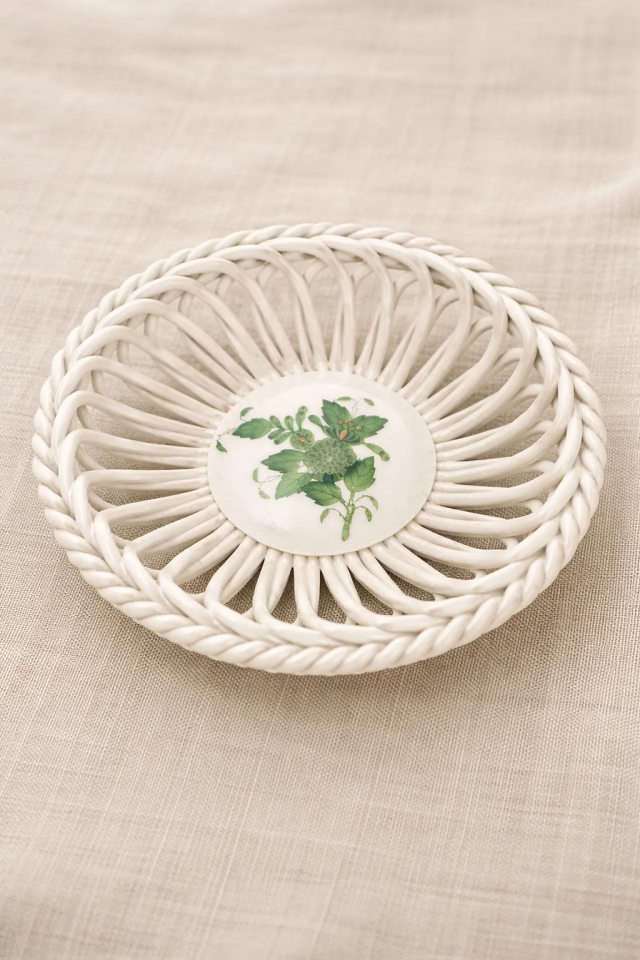 Hungary Mini Basket by Herend Apponyi Green 7373 AV, 80s 1