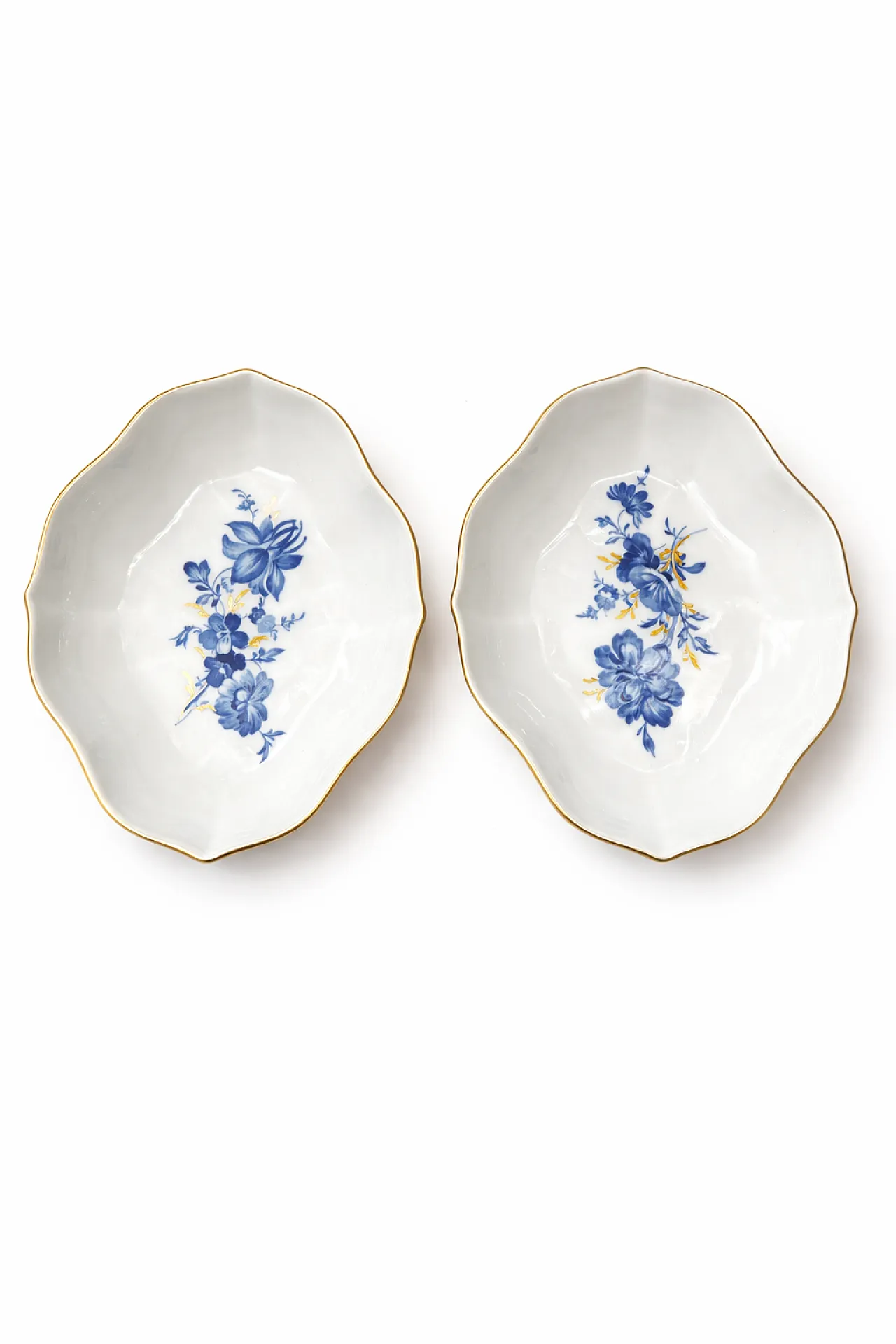 Coppia Piattini Meissen acquatinta blu e oro, anni '50 2