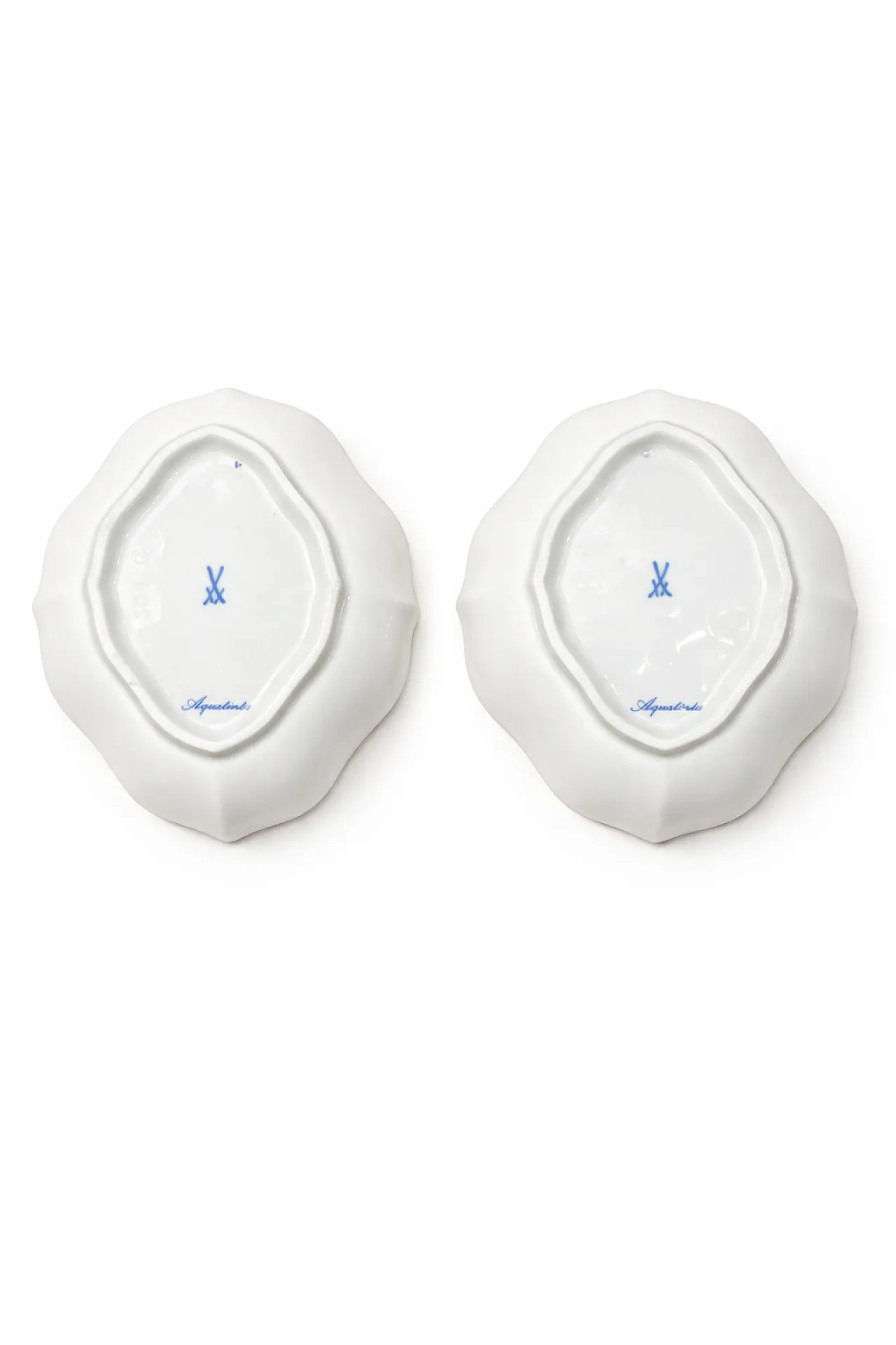 Coppia Piattini Meissen acquatinta blu e oro, anni '50 4