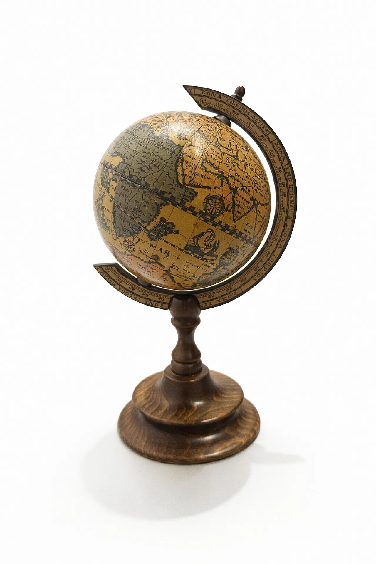Globe Old World Map Wooden Desk Globe, 70s 2