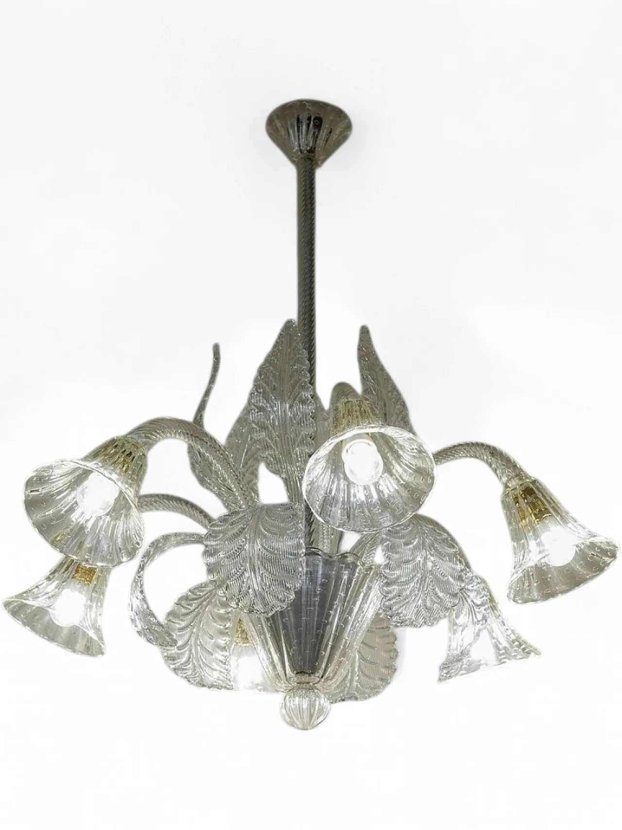 Six-Light Murano blown glass chandelier by Barovier & Toso, 1930s 15