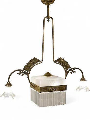 Pendant with floral ornaments in brass and Murano glass, 19th century