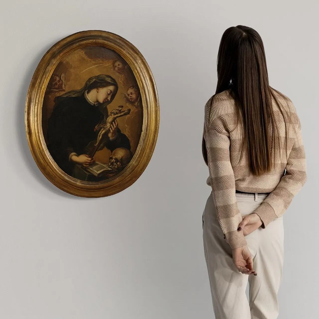 Oval painting of Saint Catherine of Genoa, 17th century 2