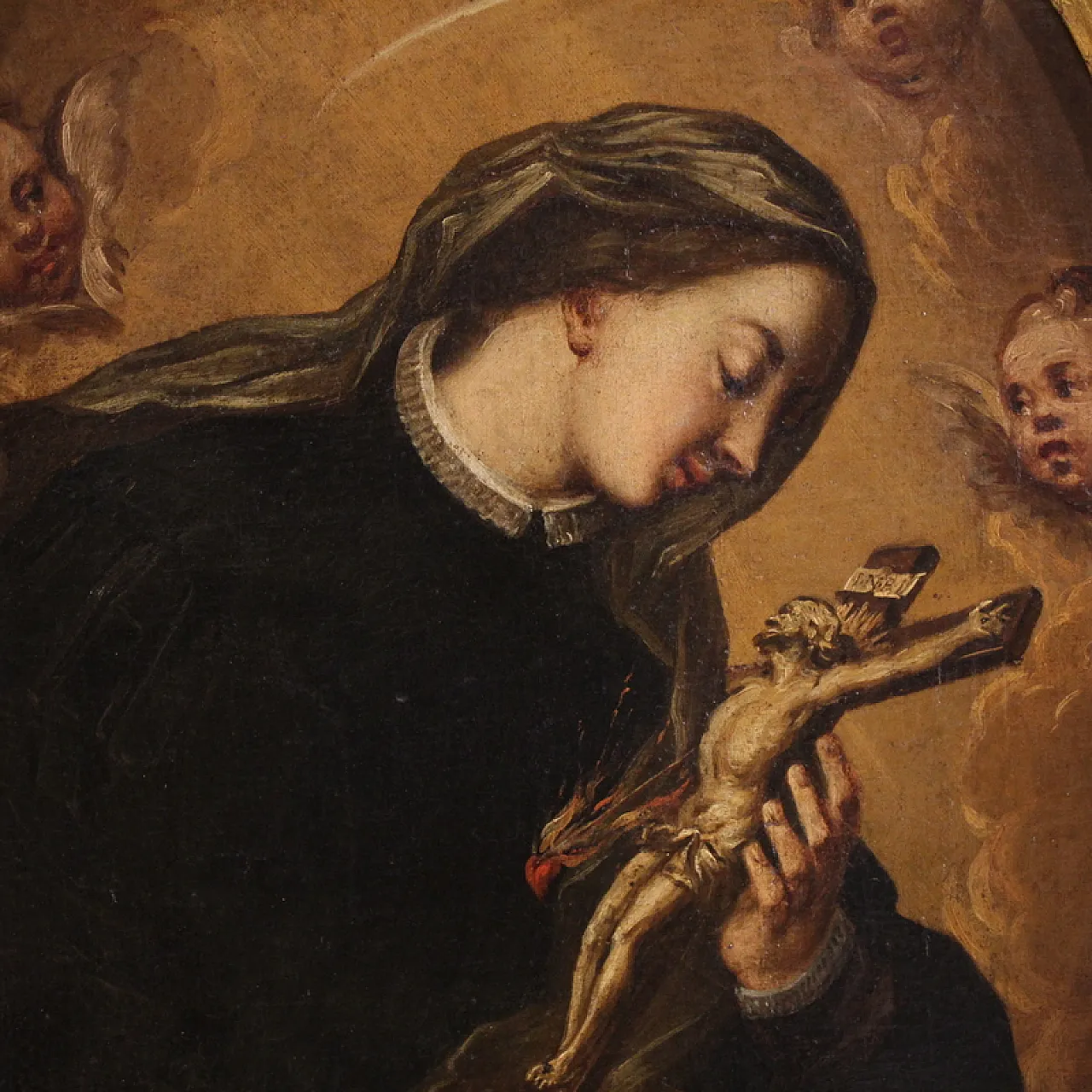 Oval painting of Saint Catherine of Genoa, 17th century 3