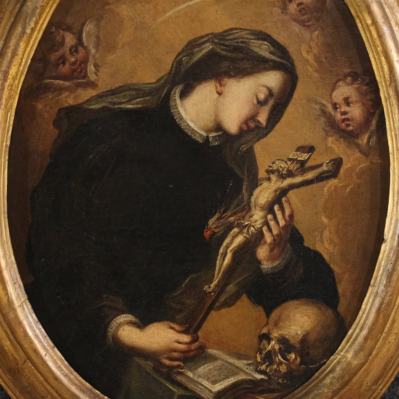 Oval painting of Saint Catherine of Genoa, 17th century 7