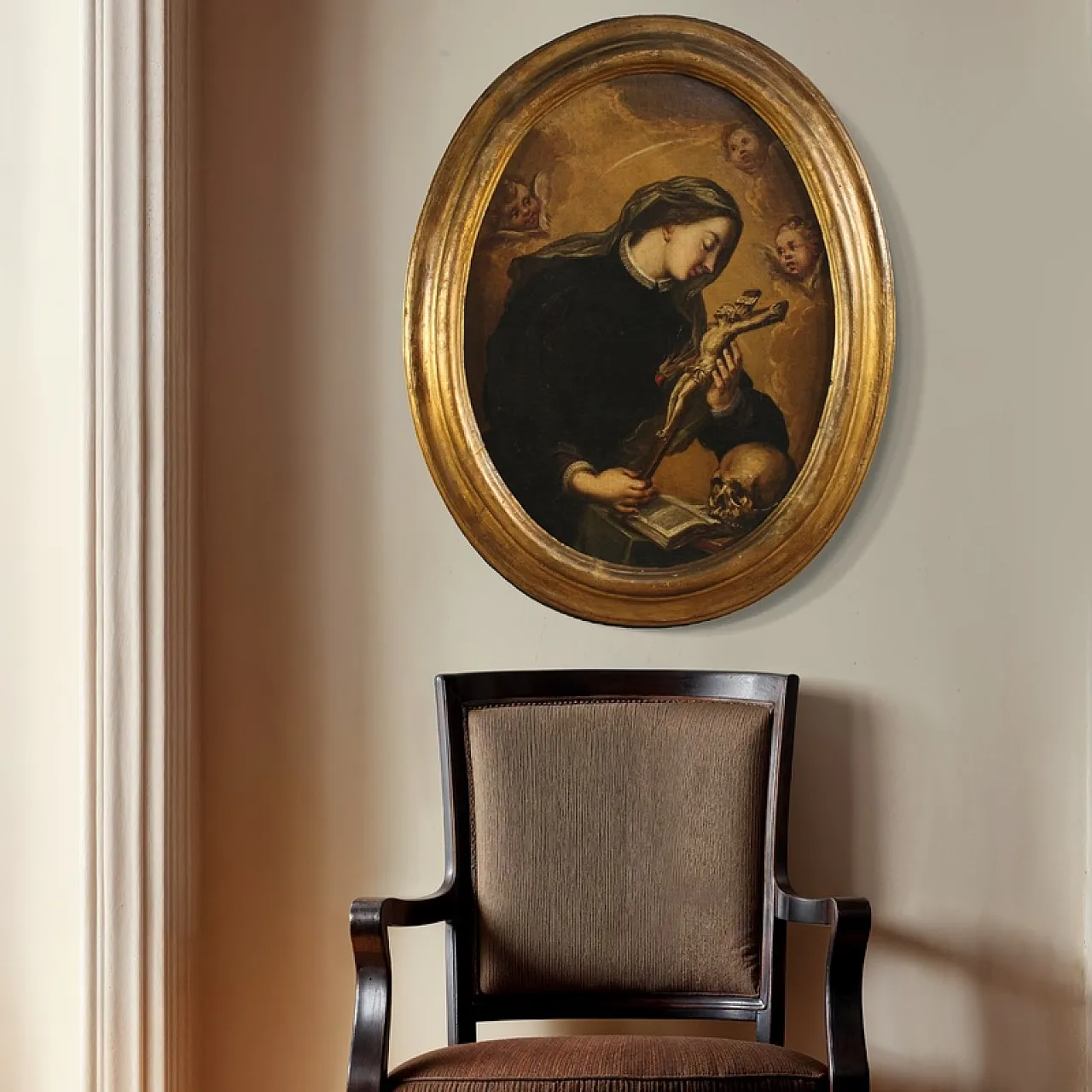 Oval painting of Saint Catherine of Genoa, 17th century 8