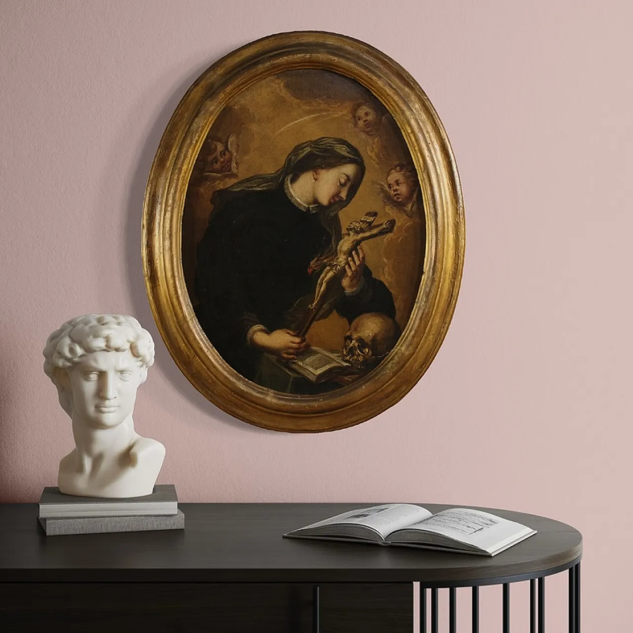 Oval painting of Saint Catherine of Genoa, 17th century 10