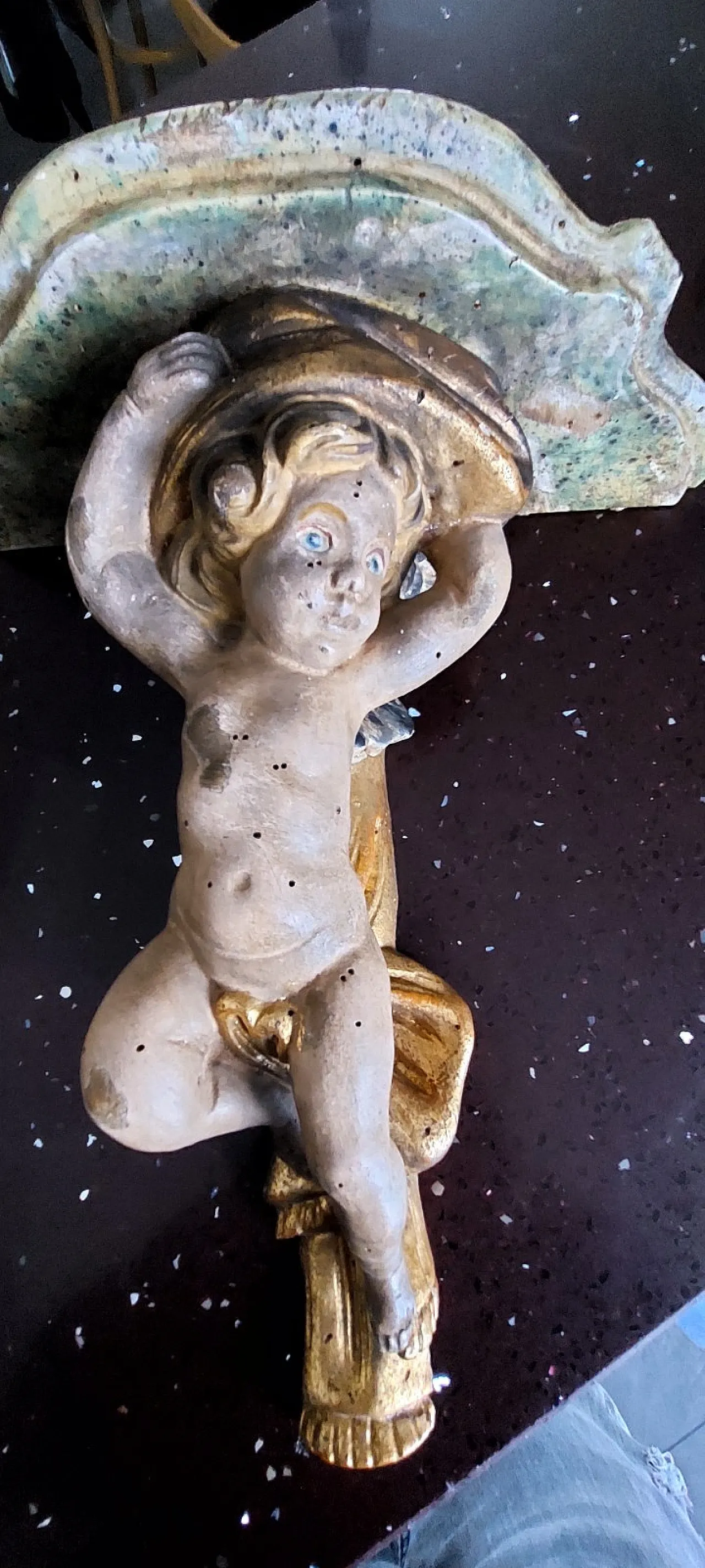 Pair of carved wooden shelves with angels, early 20th century 4