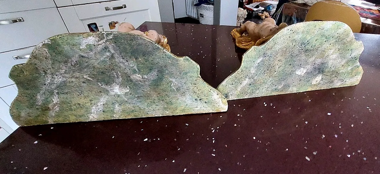 Pair of carved wooden shelves with angels, early 20th century 8