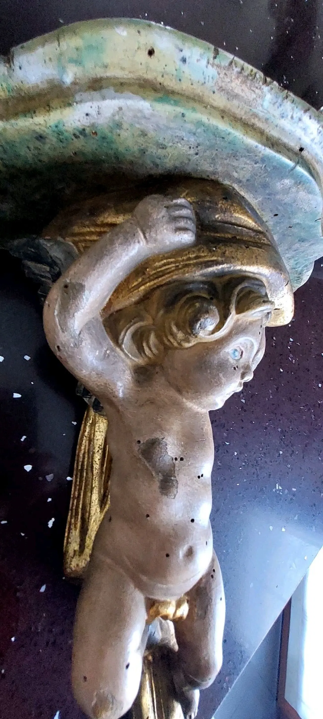 Pair of carved wooden shelves with angels, early 20th century 11