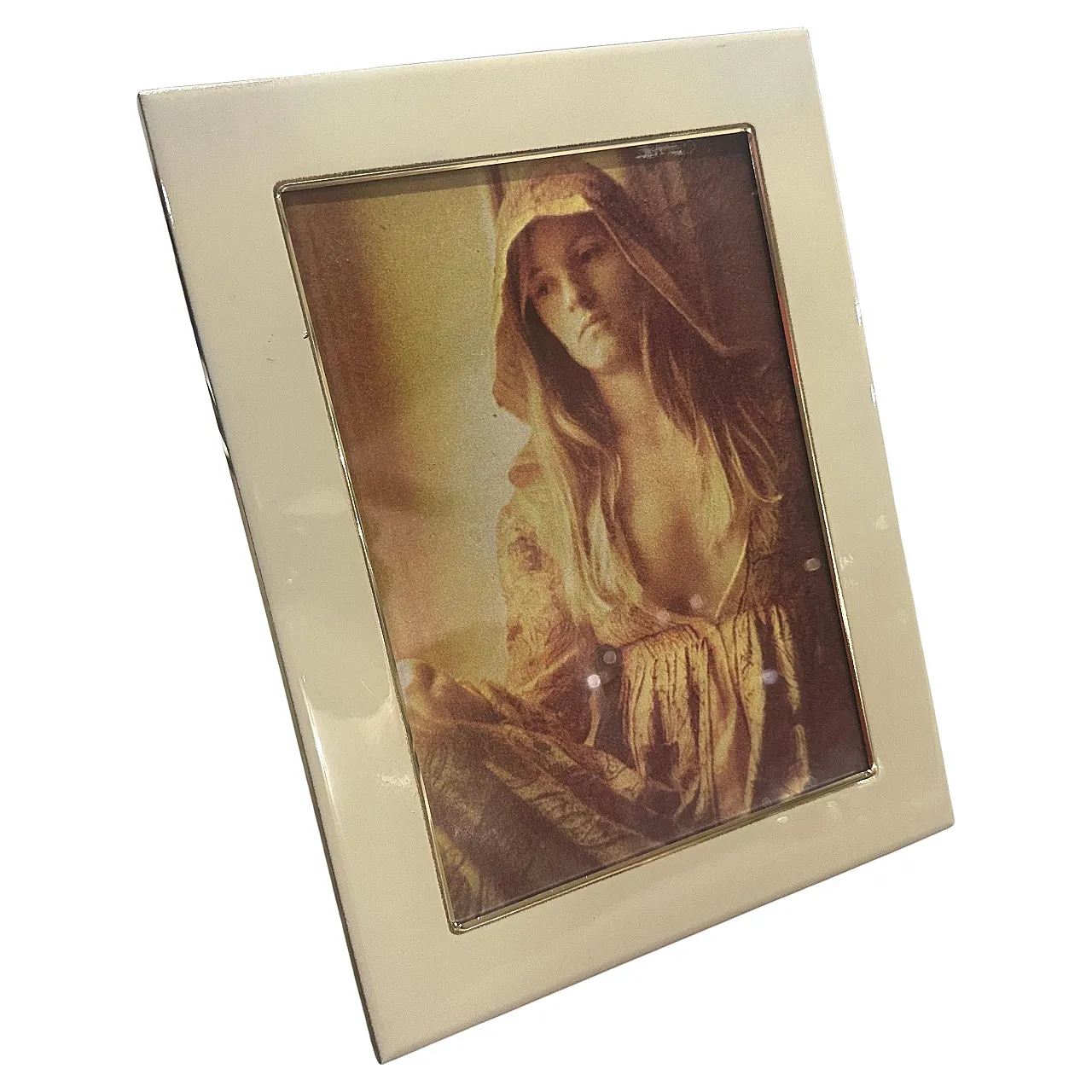 Brass and cream lacquered metal picture frame, 1970s 1