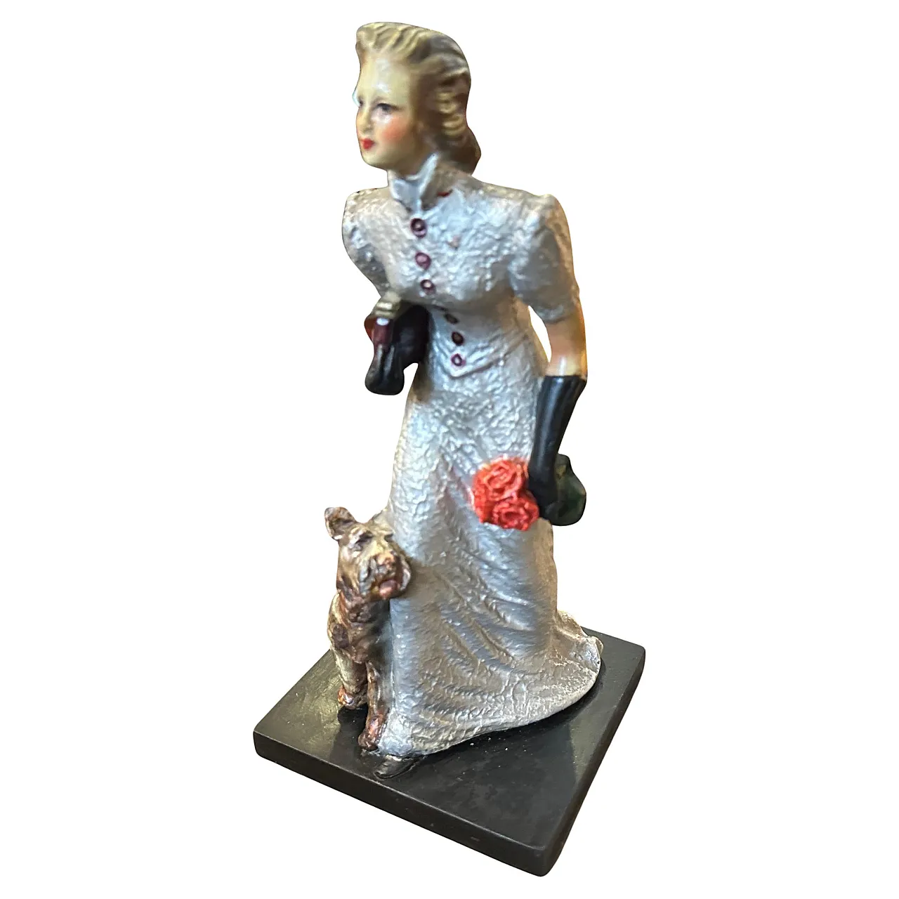 Ceramic figurine by Mollica, Woman with Fox Terrier, 1940s 1