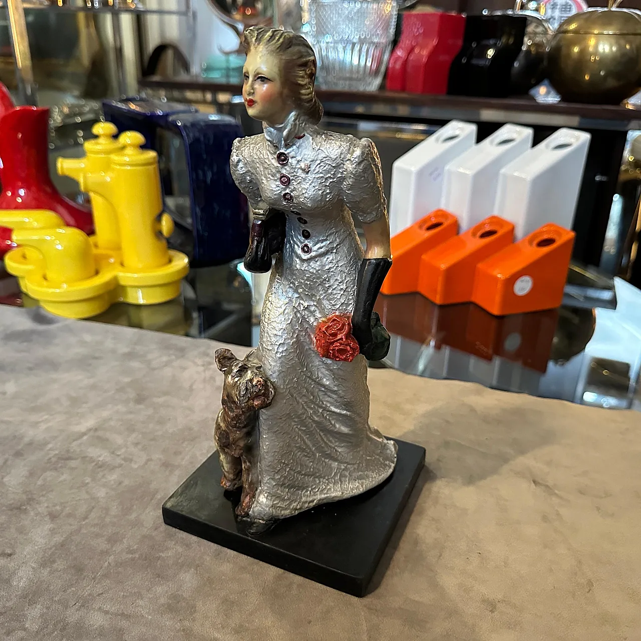 Ceramic figurine by Mollica, Woman with Fox Terrier, 1940s 2