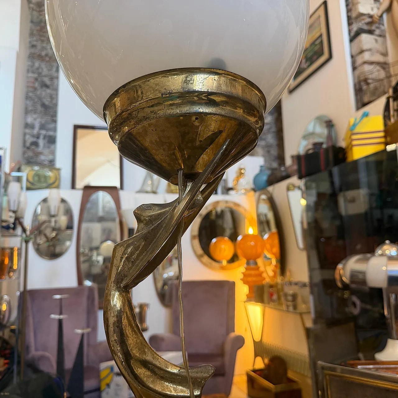 Marble, gilded metal and milk glass table lamp, 1930s 2