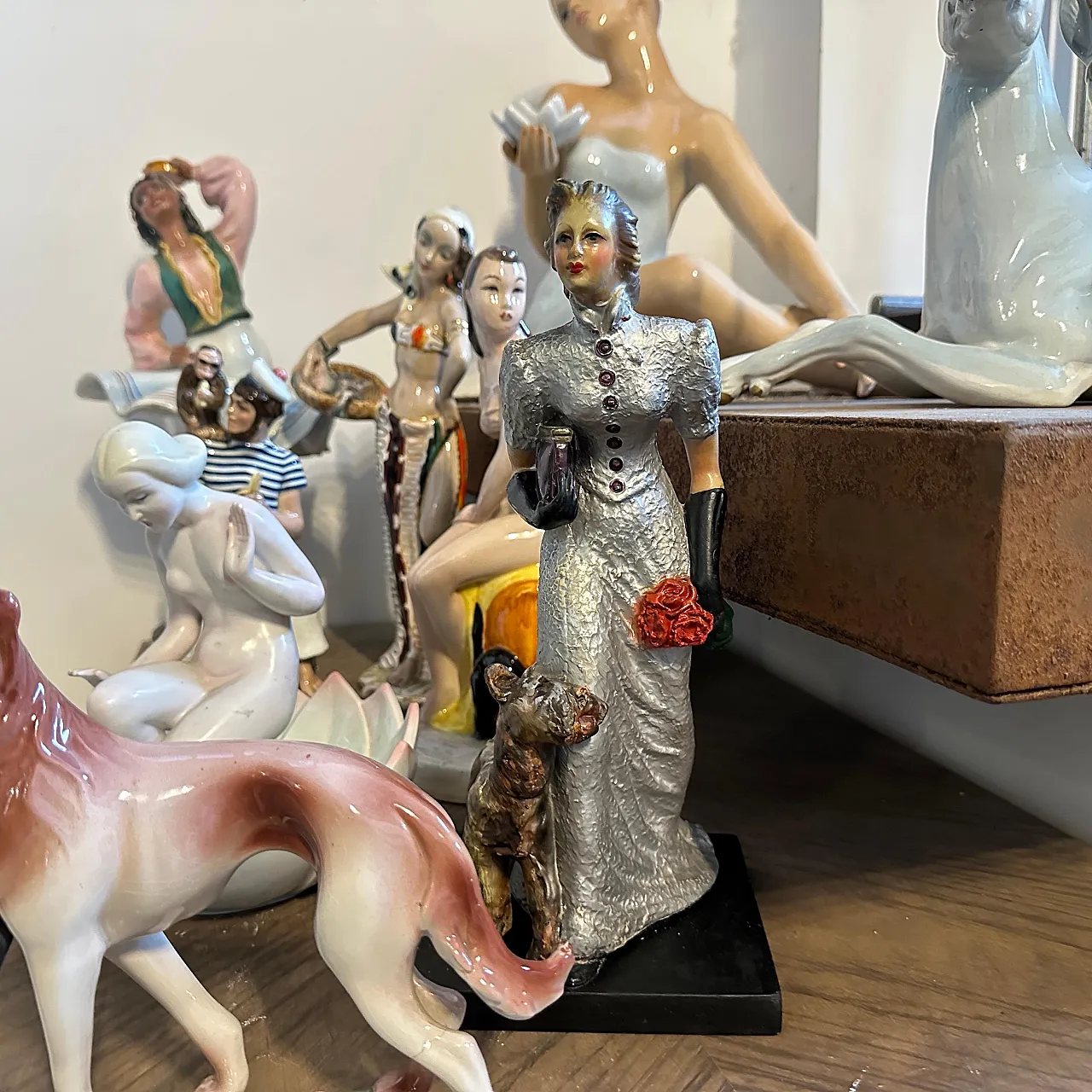 Ceramic figurine by Mollica, Woman with Fox Terrier, 1940s 3