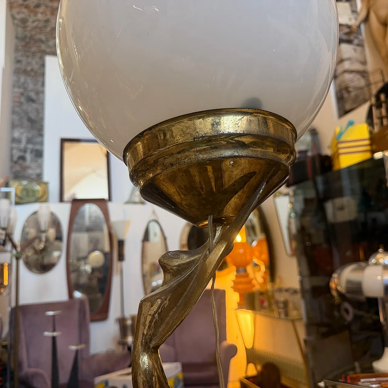 Marble, gilded metal and milk glass table lamp, 1930s 3