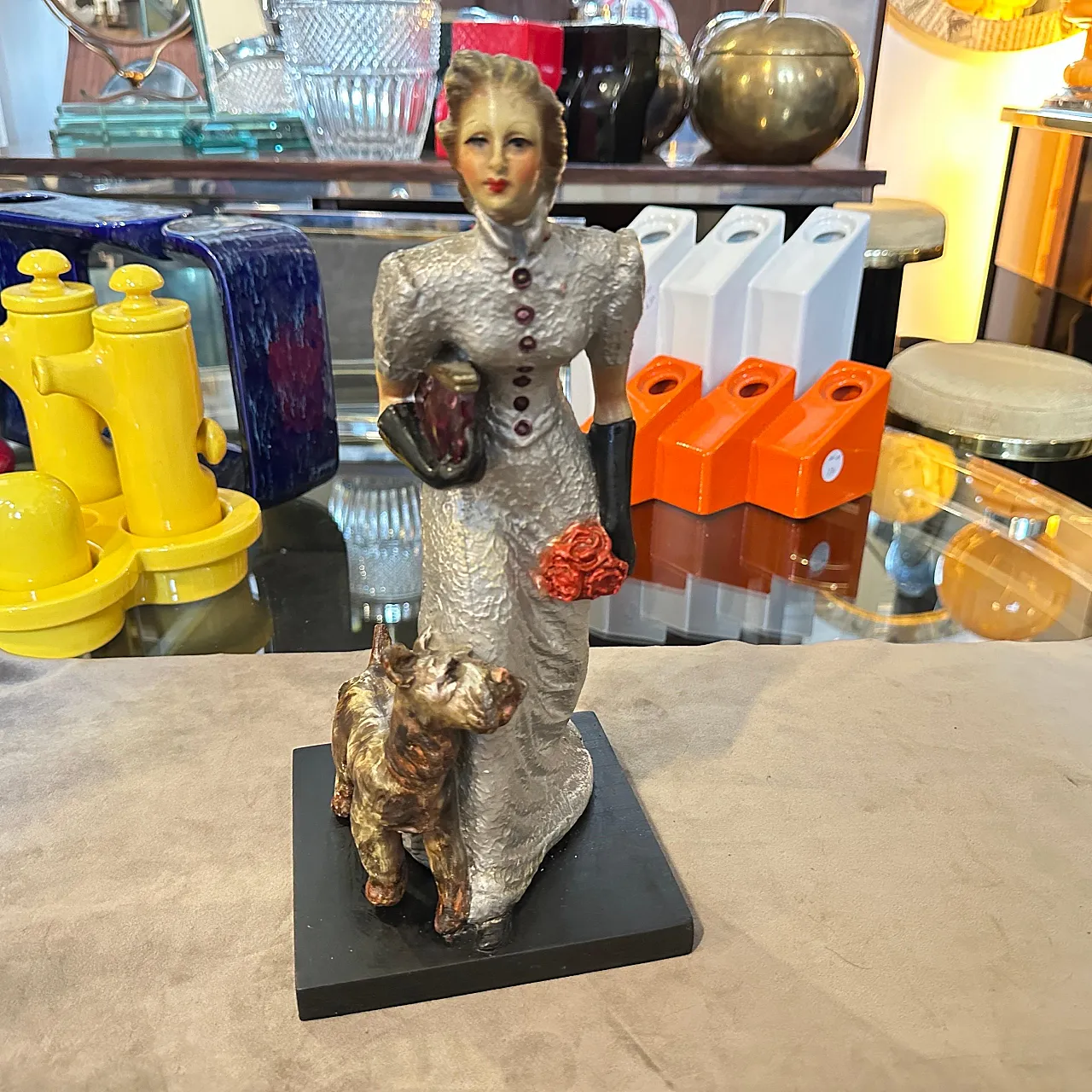 Ceramic figurine by Mollica, Woman with Fox Terrier, 1940s 4