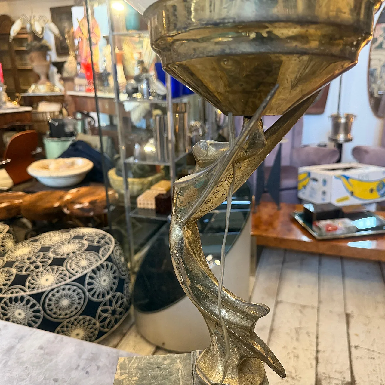 Marble, gilded metal and milk glass table lamp, 1930s 7