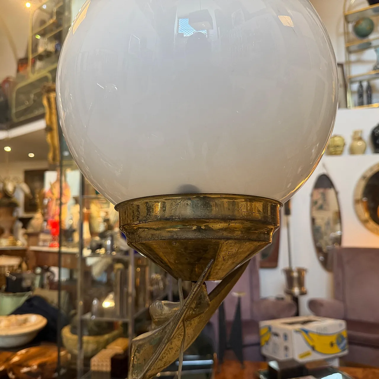 Marble, gilded metal and milk glass table lamp, 1930s 8